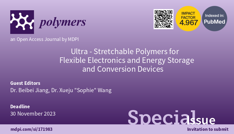 Dr. Jiang is serving as the guest editor of the Journal Polymers for the special issue "Flexible Electronics and Energy Storage and Conversion Devicesjournal Polymer". Our special issue is open to original research articles, reviews, mini-reviews, and perspectives, providing ample opportunity to share your valuable insights with the scientific community. Don't miss out on this chance to be a part of this groundbreaking issue! 