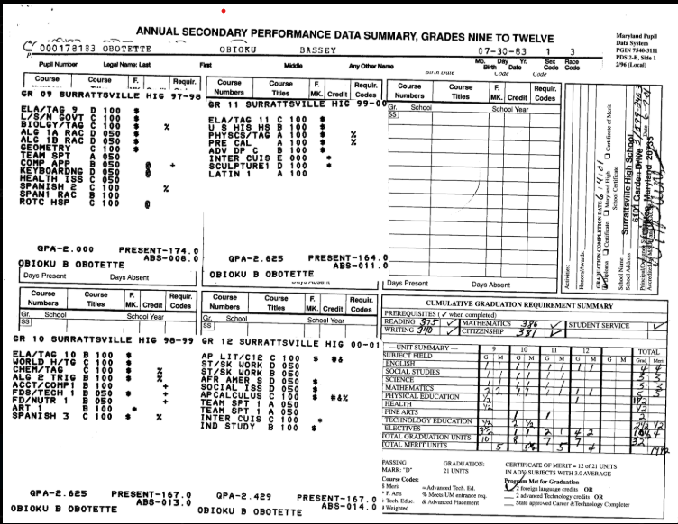 High School  Transcript