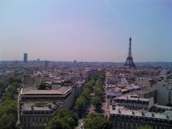 View of Paris and Eiffel Tower as seen from Arc de Triomphe