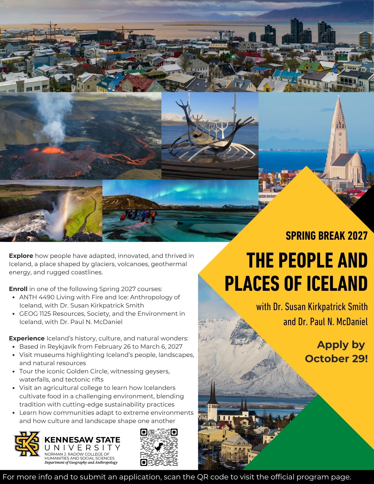 Flyer for Spring Break 2027 Study Abroad in Iceland