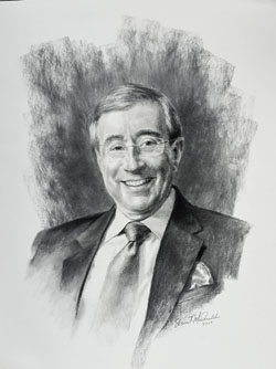 Robin Dorff, former Dean of College of Humanities and Social Sciences (Drawing by Shane McDonald, 2018)